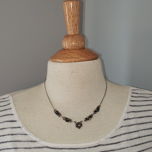 Women's Blue Green Stones with Silver Chain Necklace - Picture 1 of 6